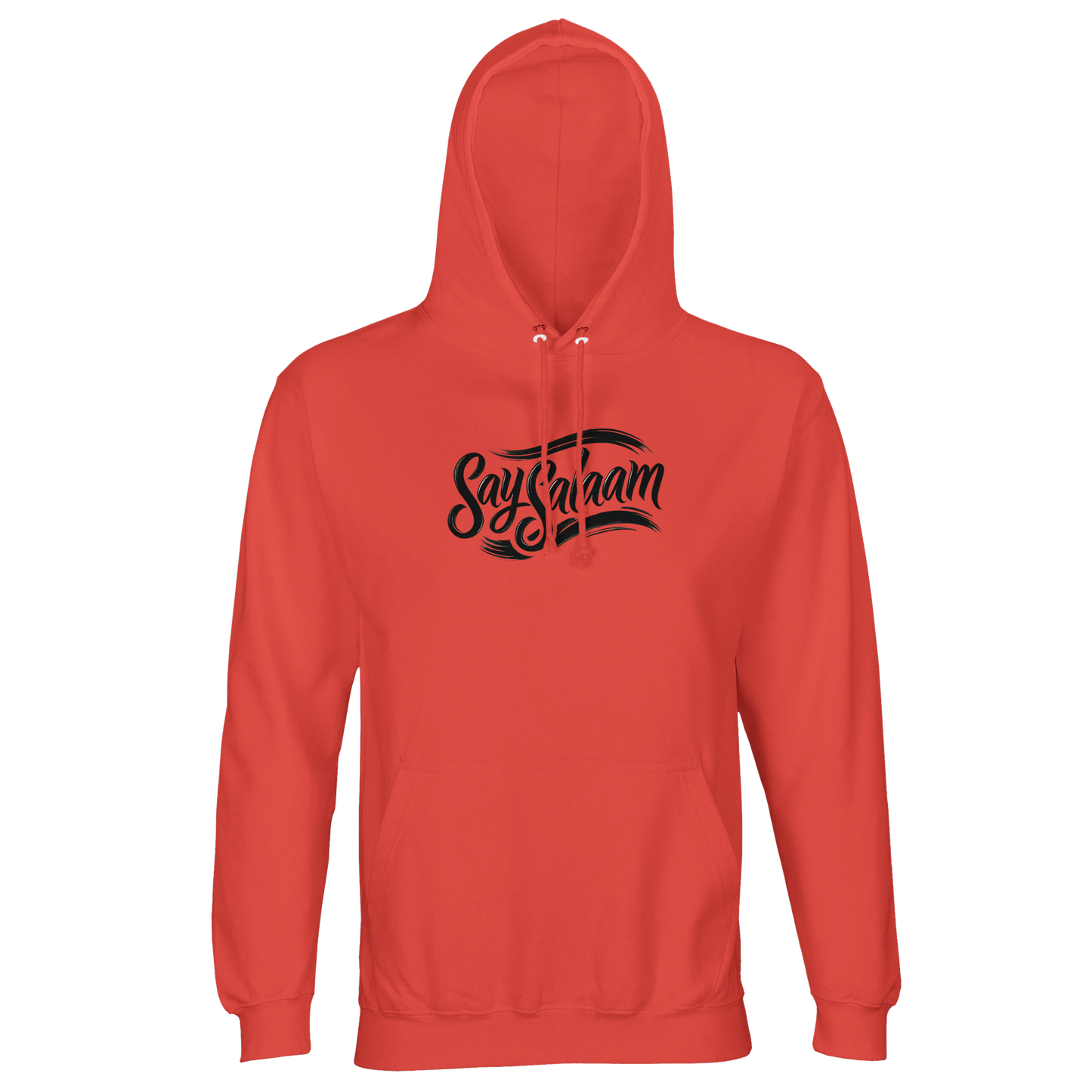 Pop Orange / Jasper / Faded Red Say Salaam Classic part-recycled unisex hooded top with a bold black ‘Say Salaam’ script logo across the chest, delivering high contrast and a punchy colourway that stands out while staying modest. This is Muslim clothing with streetwear energy — a branded piece for everyday wear, layering, and casual fits. A warm hooded jumper with brushed comfort and a solid, good-value option from an Islamic shop, built for people searching modest wear and clothes Muslims wear.