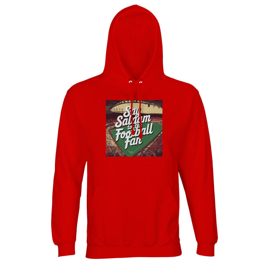 Bright Red / Rosso Corsa Say Salaam to the Football Fan Design #4 dark hoodie brings unmistakable energy to football-inspired streetwear in Islam. The strong red tone commands attention while keeping the design clear, balanced, and easy to style. Constructed from a cotton and recycled polyester blend with brushed fleece inside, it offers warmth, softness, and durability for regular use. Perfect for fans who like bold colour choices that still work comfortably for everyday wear and casual match-days.