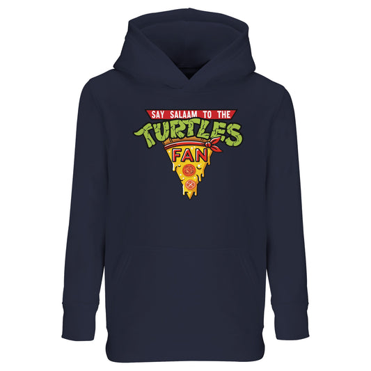 Say Salaam to the Turtles Fan Pizza Design #1 Part-Recycled Cotton-Poly Kids Hoodie – French Navy / Deep Indigo with bold green TMNT lettering and melted pizza slice graphic. Built for Nickelodeon Teenage Mutant Ninja Turtles movie devotees and Mirage-comics readers alike. Not the Primark TMNT Pizza Hut hoodie — modest, unisex brushed fleece that’s warm, fairly priced and ready for kids quoting Splinter, cheering Raphael, counting Easter eggs from every TMNT film and replaying classic 90s sewer scenes.