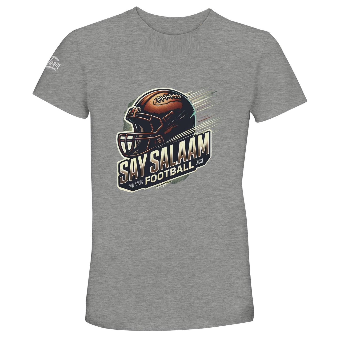 Grey Melange delivers a versatile, contemporary feel that works across seasons. Say Salaam to the American Football Fan in a breathable, soft and high quality unisex t-shirt with a helmet illustrated in the design for everyday comfort. Offered at a cheap price while maintaining premium feel, it’s a favourite among Muslim shoppers seeking affordable, durable fanwear. Strong reviews mention its dependable fit and comfort, making it ideal for NFL tailgates, training sessions and casual wear.