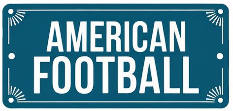 Say Salaam Clothing's American Football category banner featuring bold, uppercase 'AMERICAN FOOTBALL' lettering on a blue background with white accents and decorative corner elements, reflecting the dynamic and energetic spirit of the sport.