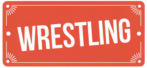 Say Salaam Clothing's Wrestling category banner featuring bold, uppercase 'WRESTLING' lettering on an orange background with white accents and decorative corner elements, capturing the vibrant and powerful essence of the sport.