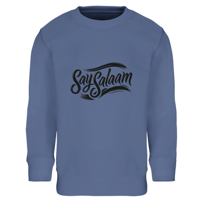 Say Salaam Classic Kids Sweatshirt in Blue, a calm everyday shade that pairs easily with jeans and joggers. Perfect for Muslim parents searching online for a soft, warm and affordable children’s sweatshirt that feels high quality. Designed with a comfortable fit and cosy inner feel for cooler days. Built for daily use with durable construction that holds its shape wash after wash. A practical and stylish kids jumper offering dependable warmth, comfort and excellent value for money.