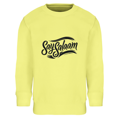 Say Salaam Classic Kids Sweatshirt in Light Yellow, a soft lemon tone that adds brightness to chilly days. Ideal for Muslim families searching for a comfortable, warm kids jumper that feels soft and well made at a great price. Designed for daily wear with a cosy interior and relaxed fit that supports active movement. A high quality children’s sweatshirt built to handle school, religious outings and weekend wear. A stylish yet affordable winter layer offering dependable warmth and excellent value.