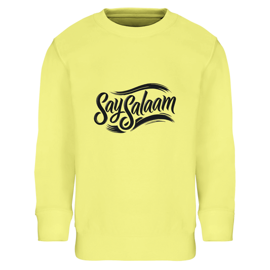 Say Salaam Classic Kids Sweatshirt in Light Yellow, a soft lemon tone that adds brightness to chilly days. Ideal for Muslim families searching for a comfortable, warm kids jumper that feels soft and well made at a great price. Designed for daily wear with a cosy interior and relaxed fit that supports active movement. A high quality children’s sweatshirt built to handle school, religious outings and weekend wear. A stylish yet affordable winter layer offering dependable warmth and excellent value.