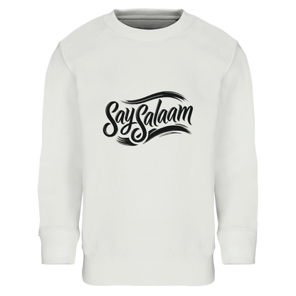 Say Salaam Classic Kids Sweatshirt in White, a clean bright white shade that works with everything. Designed for Muslim parents searching for a warm, comfortable sweatshirt at an affordable price with quality. Soft inner feel keeps children cosy during cooler days, while the relaxed fit allows easy movement for school, play and Salah times. Durable stitching and a premium finish give it a high quality look and feel. A practical winter essential for comfort, value and long lasting wear.