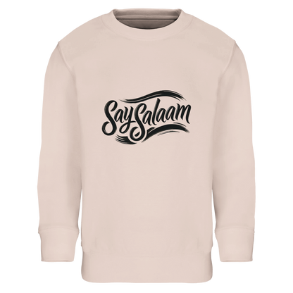 Say Salaam Classic Kids Sweatshirt in Creamy Pink, a soft blush shade that feels gentle and modern. Perfect for Muslim parents looking for a warm sweatshirt that combines comfort, durability and an affordable price. The relaxed fit makes it easy to layer over tees, while the soft interior keeps boys and girls cosy during autumn and winter. A high quality everyday jumper designed for school, travel and play. Comfortable, easy to care for and built to last, making it a smart value choice.