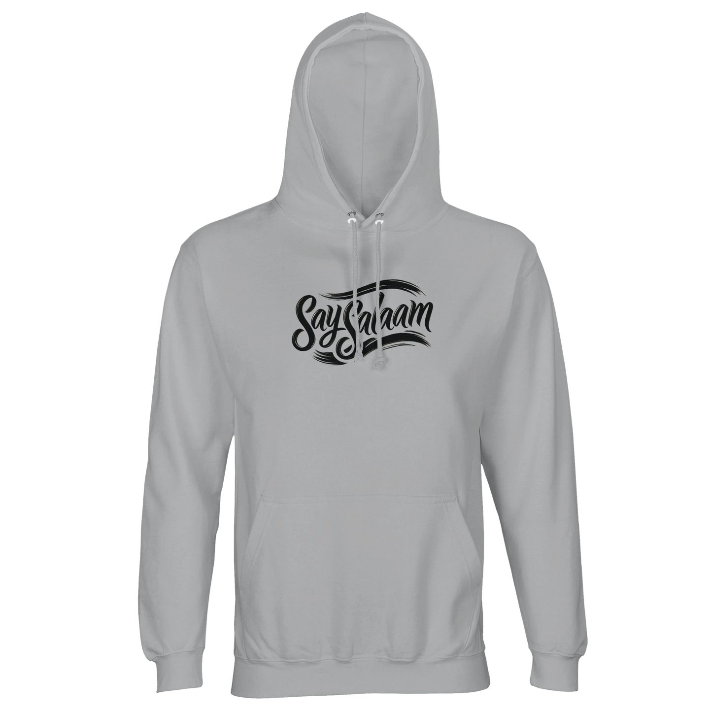 Ash / Silver Chalice Say Salaam Classic part-recycled unisex hooded top featuring the branded Say Salaam script logo across the chest in black, set on a soft ash tone that reads modern, understated, and easy to style as modest apparel. This is everyday Muslim clothing designed for comfort and layering, casual fits, and daily wear that keeps Islamic identity visible without shouting. A warm, brushed feel hooded sweater with a handle, offering good value from an Islamic shop focused on clothes Muslims wear.