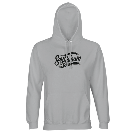 Ash / Silver Chalice Say Salaam Classic part-recycled unisex hooded top featuring the branded Say Salaam script logo across the chest in black, set on a soft ash tone that reads modern, understated, and easy to style as modest apparel. This is everyday Muslim clothing designed for comfort and layering, casual fits, and daily wear that keeps Islamic identity visible without shouting. A warm, brushed feel hooded sweater with a handle, offering good value from an Islamic shop focused on clothes Muslims wear.