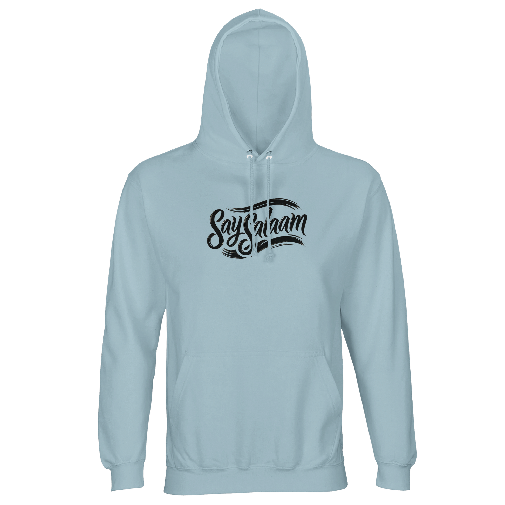 Blue / Marble Blue / Blue-Grey / Waikawa Grey Say Salaam Classic part-recycled unisex hooded top featuring a black ‘Say Salaam’ script logo across the chest, giving a bold branded focal point on a soft blue-grey family of shades. Designed as modest wear that’s easy to style, this is everyday Muslim clothing that keeps the greeting visible & wearable in a modern streetwear way. A comfortable hooded sweatshirt with a brushed, warm feel and good-value practicality, for an Islamic shop of clothes Muslims wear.