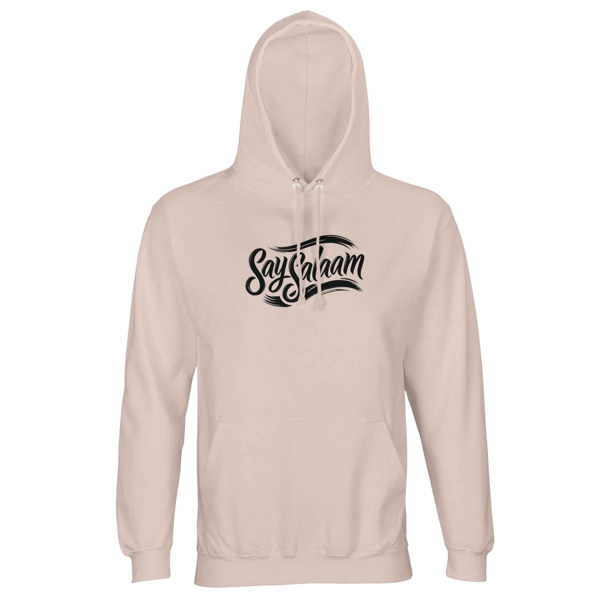 Creamy Pink / Oyster Pink Say Salaam Classic part-recycled unisex hooded top showcasing the branded ‘Say Salaam’ script logo across the chest in black, contrasted against a soft creamy pink that feels gentle but still graphic and street-ready. A modest apparel staple that suits Muslim clothing wardrobes — easy to layer, easy to style, and comfortable for day-to-day wear. A warm hooded sweatshirt with a brushed feel and a practical, good-value finish, ideal for an Islamic shop featuring clothes Muslims wear.