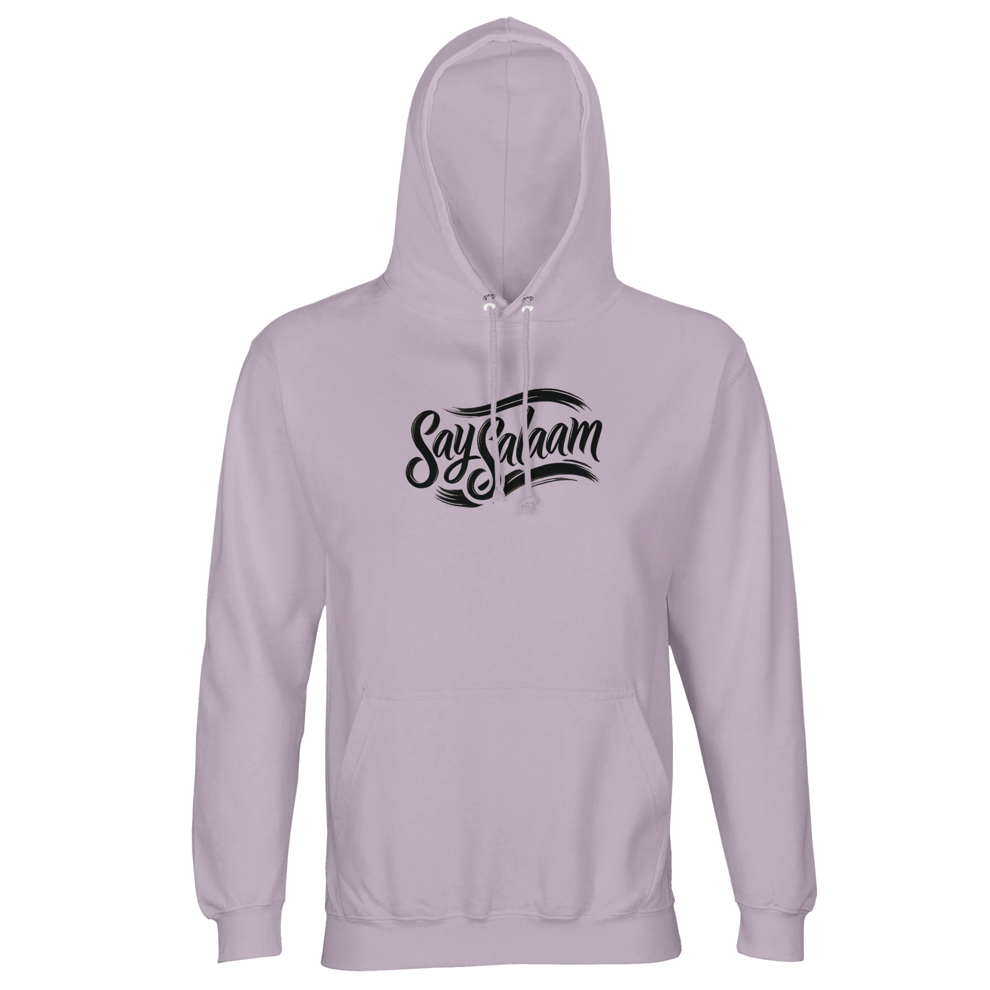 Lilak / Lilac / Wisteria Purple Say Salaam Classic part-recycled unisex hooded top featuring a black ‘Say Salaam’ script logo across the chest, set on a lilac family of tones that adds softness while keeping the print sharp and readable. A modest wear staple designed for Muslim clothing wardrobes — casual, layerable, and easy to style with everyday street fits. A comfortable hooded jumper with a brushed, cosy feel and a practical good-value finish, suited to an Islamic shop range of clothes Muslims wear.