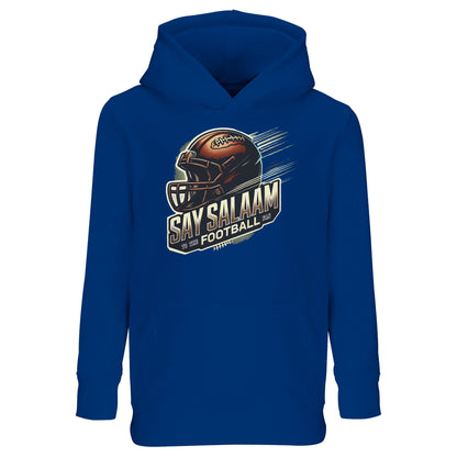 Say Salaam to the American Football Fan Design #1 Part-Recycled Cotton-Poly Kids Hoodie – Royal Blue / Waikawa Blue. A bold blue hoodie for children who cheer on their favourite teams from prayer mat to matchday. With soft fleece lining and part-recycled fabric, this modest pullover brings together touchdown dreams and ethical streetwear. Graphic-packed and badge-free, it’s ideal for football replays between du’as or warming up before a kick-about in the park.