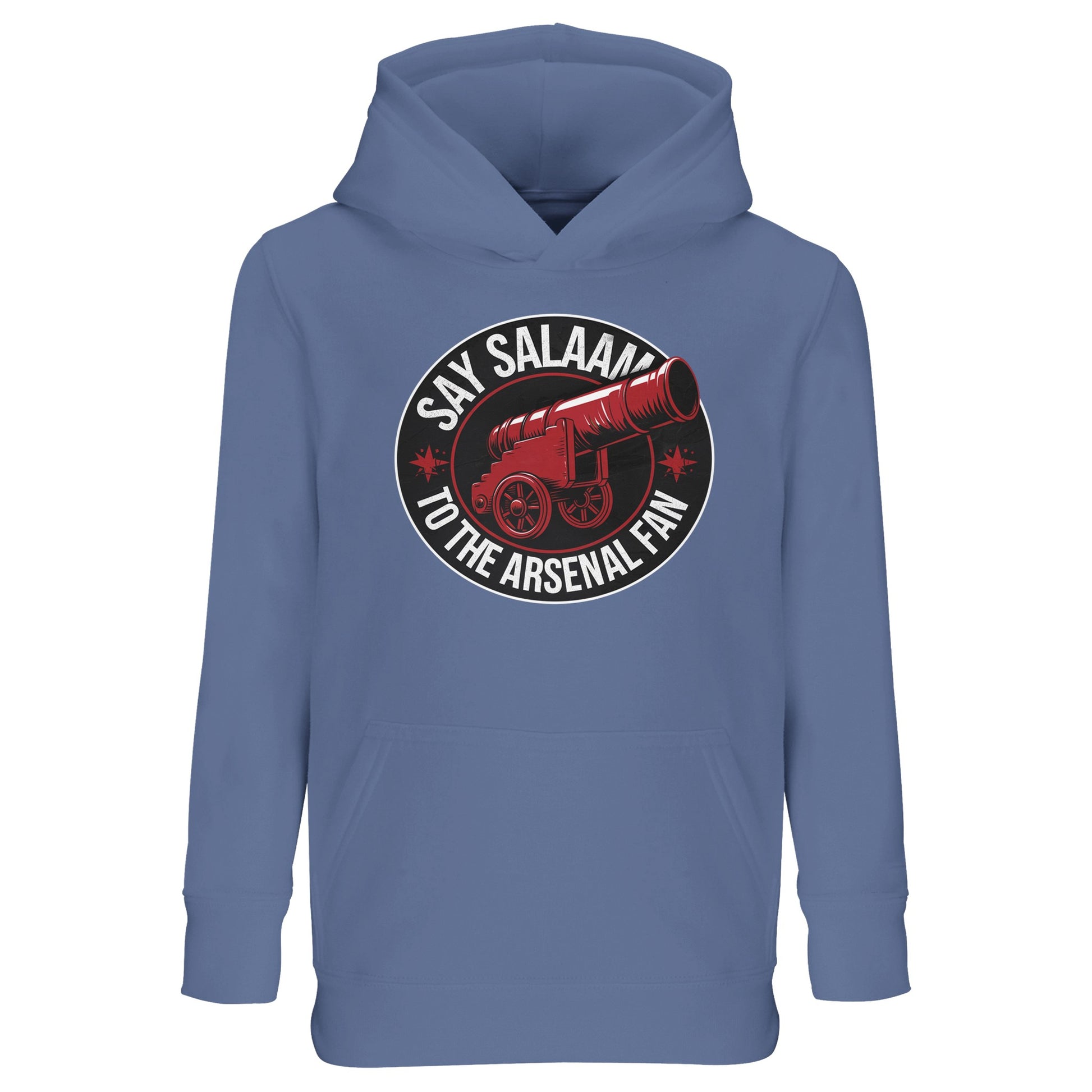 Say Salaam to the Arsenal Fan Design #1 Part-Recycled Cotton-Poly Kids Hoodie – Blue / Royal Sky with red-and-black Arsenal print inspired by Thierry Henry finishes and Saka assists. Crafted in brushed fleece for comfort and strength, it’s ideal for young Gooners following W.F.C., fixtures and Premier League tables. Arteta’s Gunners energy meets modest, eco-friendly design in this jumper — sustainable fanwear for kids dreaming of Champions League goals and Arsenal history.