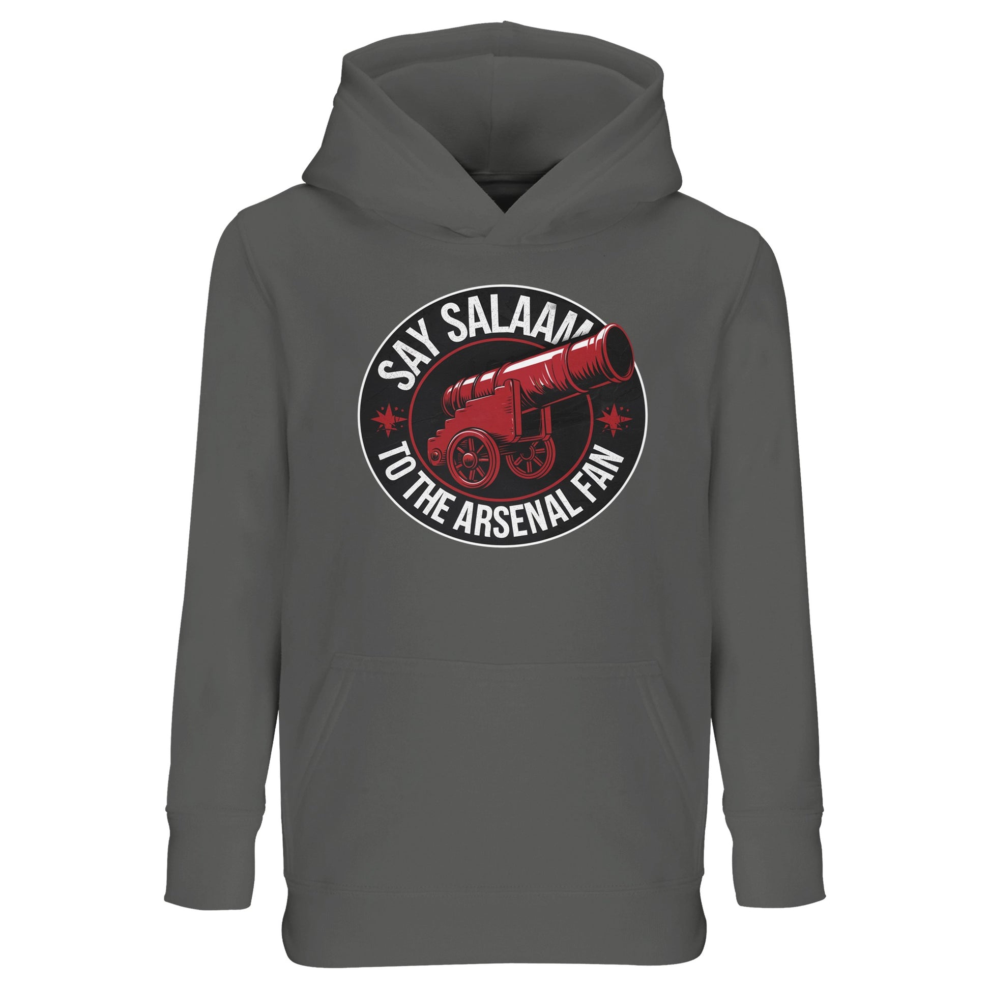 Say Salaam to the Arsenal Fan Design #1 Part-Recycled Cotton-Poly Kids Hoodie – Grey Melange / Classic Athletic Grey Blend with red-and-black Arsenal graphic. Soft brushed fleece gives comfort through school, prayer and play. For young Gooners tracking fixtures, Premier League tables and W.F.C. updates, this jumper honours Henry and Wright while reflecting Arteta’s modern Gunners. A sustainable, faith-friendly hoodie for kids who love Arsenal’s Champions League ambition and eco-conscious supporter style.