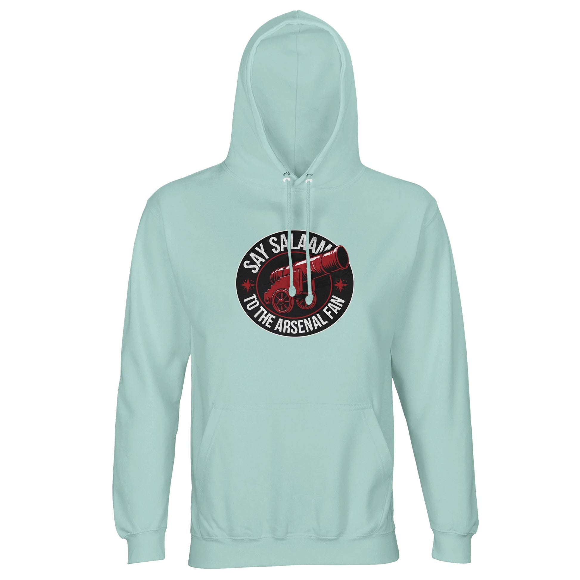 Say Salaam to the Arsenal Fan Design #1 Part-Recycled Unisex Cotton-Poly Hoodie – Arctic Blue / Frosted Sky with black and Thunderbird Red Arsenal artwork. Designed in recycled cotton-poly brushed fleece for warmth, this modest unisex jumper keeps fans comfortable through prayer breaks and game nights. Perfect for Arsenal W.F.C. followers searching fixtures, transfer news, standings, or shop updates. A sustainable layer celebrating both faith and football across every season’s matchday journey.