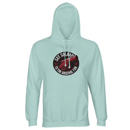 Say Salaam to the Arsenal Fan Design #1 Part-Recycled Unisex Cotton-Poly Hoodie – Arctic Blue / Frosted Sky with black and Thunderbird Red Arsenal artwork. Designed in recycled cotton-poly brushed fleece for warmth, this modest unisex jumper keeps fans comfortable through prayer breaks and game nights. Perfect for Arsenal W.F.C. followers searching fixtures, transfer news, standings, or shop updates. A sustainable layer celebrating both faith and football across every season’s matchday journey.