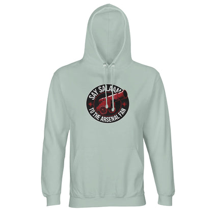 Say Salaam to the Arsenal Fan Design #1 Part-Recycled Unisex Cotton-Poly Hoodie – Creamy Green / Matcha Mist featuring bold red and black Gunners graphics. Crafted from eco-friendly cotton-poly fleece, it’s perfect for supporters following Arsenal fixtures, W.F.C. results, and Premier League tables. This modest, unisex jumper bridges faith and fandom with everyday comfort, appealing to Muslim supporters and sustainable shoppers seeking ethical Arsenal kit style, shop access, and ticket-day warmth.