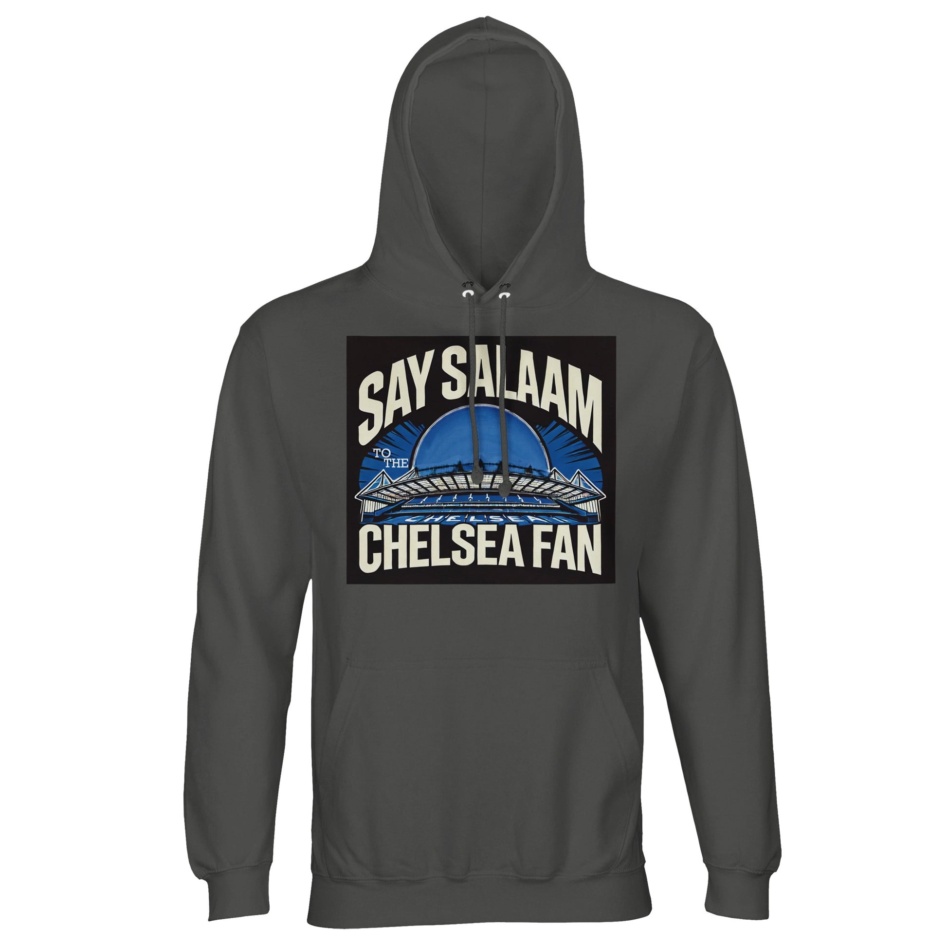 Say Salaam to the Chelsea Fan Design #1 Part-Recycled Cotton-Poly Hoodie – Charcoal Melange / Black Cow. An urban grey essential that pairs modest fashion with football heritage. Featuring no official logos, this is a badge-free, non-MegaStore tribute to Stamford Bridge for fans who value clean silhouettes and ethical fibres. Great for pre-match prep, post-match shawarma or just walking to fajr in style. It’s the hooded fair priced sweatshirt that honours both your prayer mat and your pitch mindset.