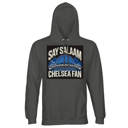 Say Salaam to the Chelsea Fan Design #1 Part-Recycled Cotton-Poly Hoodie – Charcoal Melange / Black Cow. An urban grey essential that pairs modest fashion with football heritage. Featuring no official logos, this is a badge-free, non-MegaStore tribute to Stamford Bridge for fans who value clean silhouettes and ethical fibres. Great for pre-match prep, post-match shawarma or just walking to fajr in style. It’s the hooded fair priced sweatshirt that honours both your prayer mat and your pitch mindset.