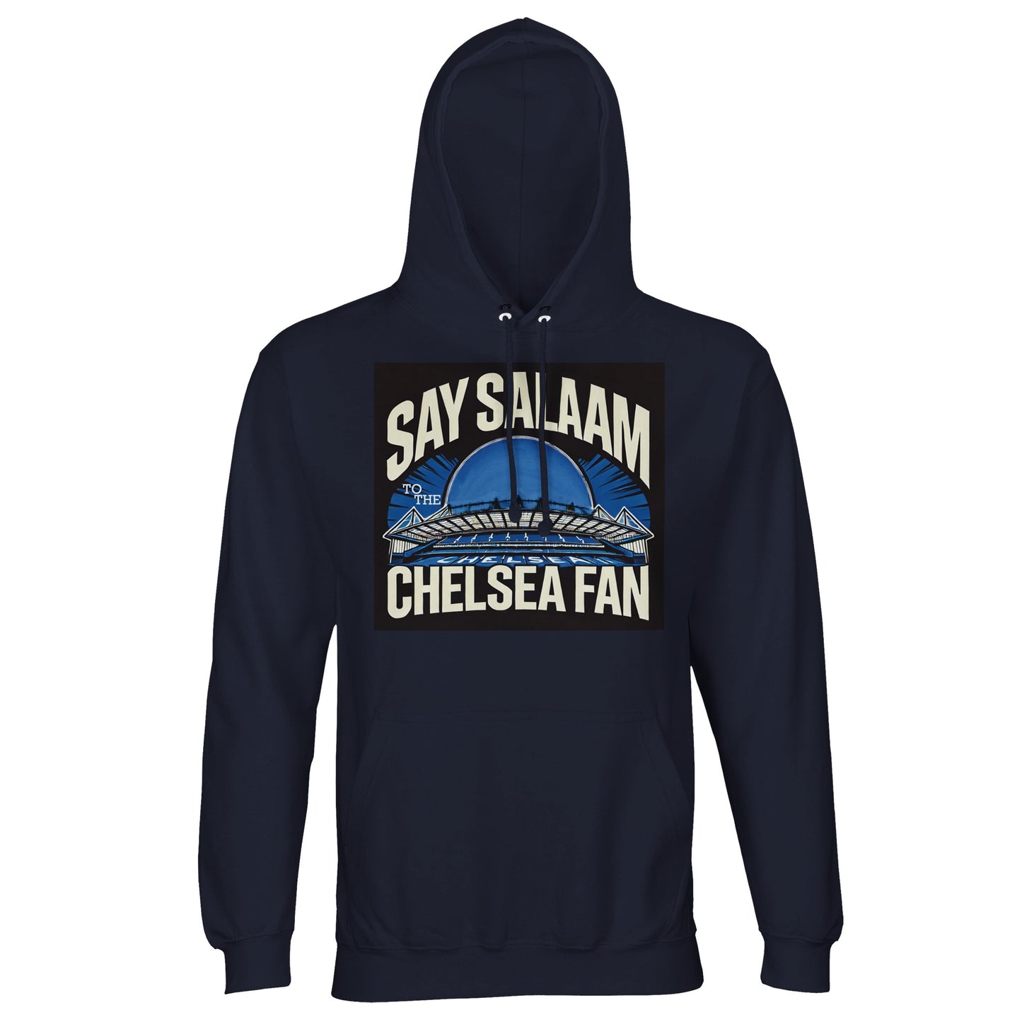 Say Salaam to the Chelsea Fan Design #1 Part-Recycled Cotton-Poly Hoodie – French Navy / Ebony Clay. A heritage-leaning hooded sweatshirt with SW6 spirit and Islamic subtlety. Long-sleeved and ethically crafted, it’s free of football logos yet full of Chelsea presence. Ideal for prayer breaks between halves or quiet reflections after a win. A jumper made for supporters who carry both club and character wherever they go, this clean-cut layer works with jeans, thobes, or a five-a-side warmup.