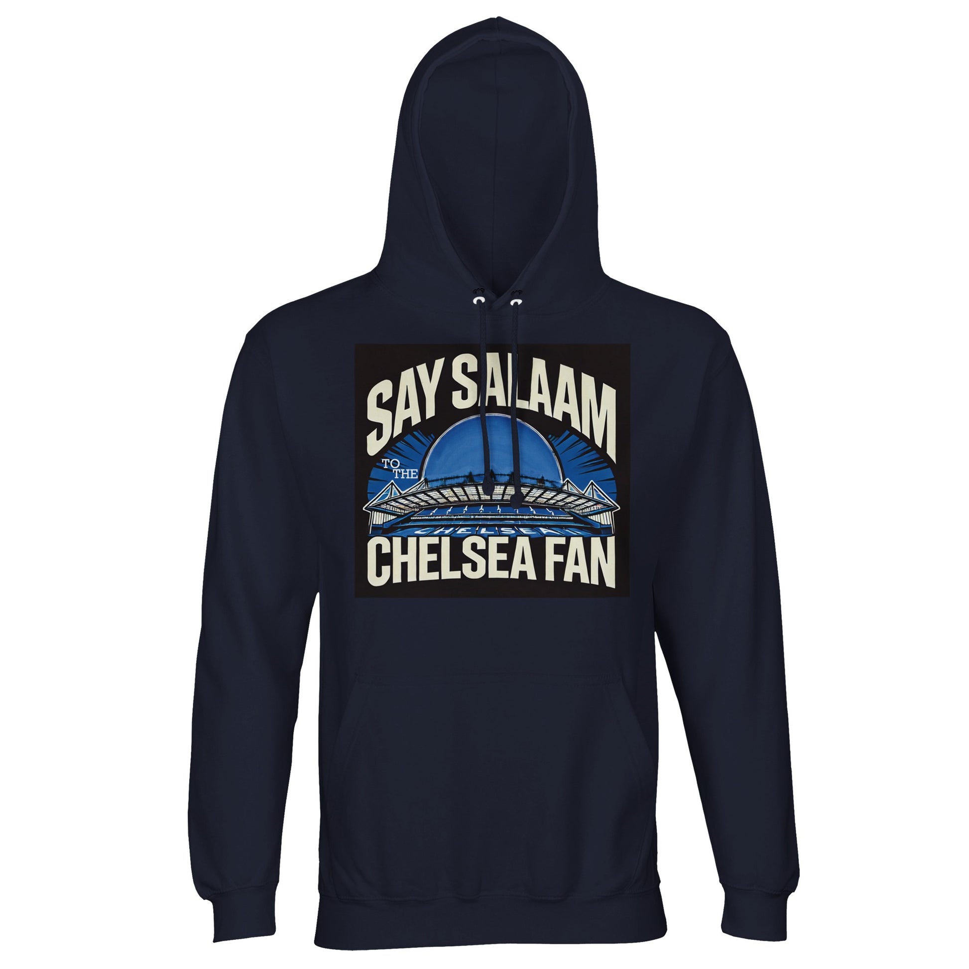 Say Salaam to the Chelsea Fan Design #1 Part-Recycled Cotton-Poly Hoodie – French Navy / Ebony Clay. A heritage-leaning hooded sweatshirt with SW6 spirit and Islamic subtlety. Long-sleeved and ethically crafted, it’s free of football logos yet full of Chelsea presence. Ideal for prayer breaks between halves or quiet reflections after a win. A jumper made for supporters who carry both club and character wherever they go, this clean-cut layer works with jeans, thobes, or a five-a-side warmup.