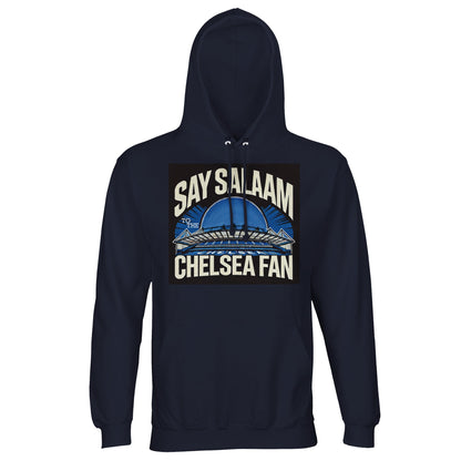 Say Salaam to the Chelsea Fan Design #1 Part-Recycled Cotton-Poly Hoodie – French Navy / Ebony Clay. A heritage-leaning hooded sweatshirt with SW6 spirit and Islamic subtlety. Long-sleeved and ethically crafted, it’s free of football logos yet full of Chelsea presence. Ideal for prayer breaks between halves or quiet reflections after a win. A jumper made for supporters who carry both club and character wherever they go, this clean-cut layer works with jeans, thobes, or a five-a-side warmup.