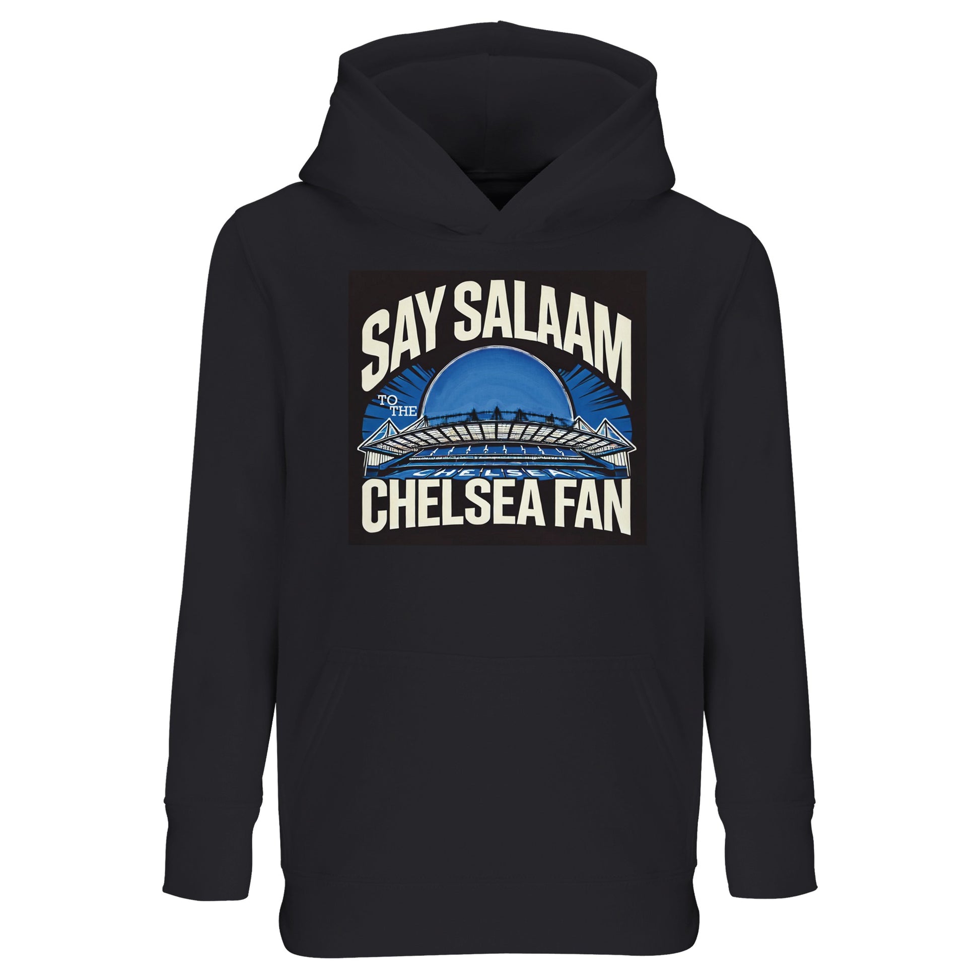 Say Salaam to the Chelsea Fan Design #1 Part-Recycled Cotton-Poly Kids Hoodie – Black / Deep Black / Zeus. Built for young believers in blue, this cosy, long-sleeved jumper blends masjid-friendly modesty with Stamford Bridge flair. Ethical production meets sporty comfort, making it perfectly priced for school runs, prayers, or cheering on the world champions in SW6. Cole Palmer and Levi Colwell would surely be warm in them. A must-have for Muslim footy followers showing pride from pitchside to prayer hall.