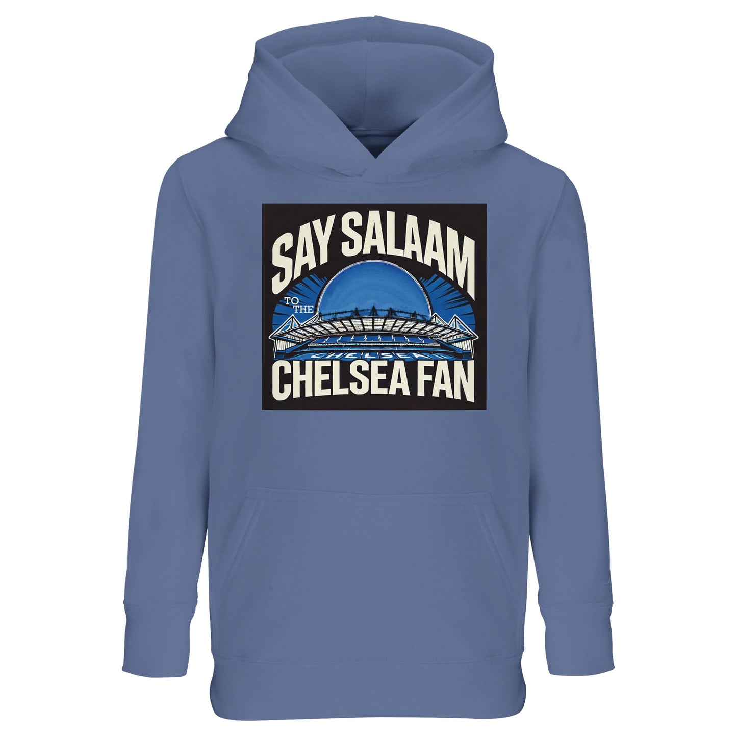 Say Salaam to the Chelsea Fan Design #1 Part-Recycled Cotton-Poly Kids Hoodie – Blue / Marble Blue / Blue-Grey / Waikawa Grey. This affordable, breathable, ethically made hooded sweatshirt carries Chelsea pride in every jumper stitch, pairing soft recycled cotton-poly comfort with a design modest enough for prayer mat Salah yet bold enough for home and away matchday. Perfect for young Islam-loving fans balancing faith, fun, and football, from SW6 terraces to after-school kickabouts.