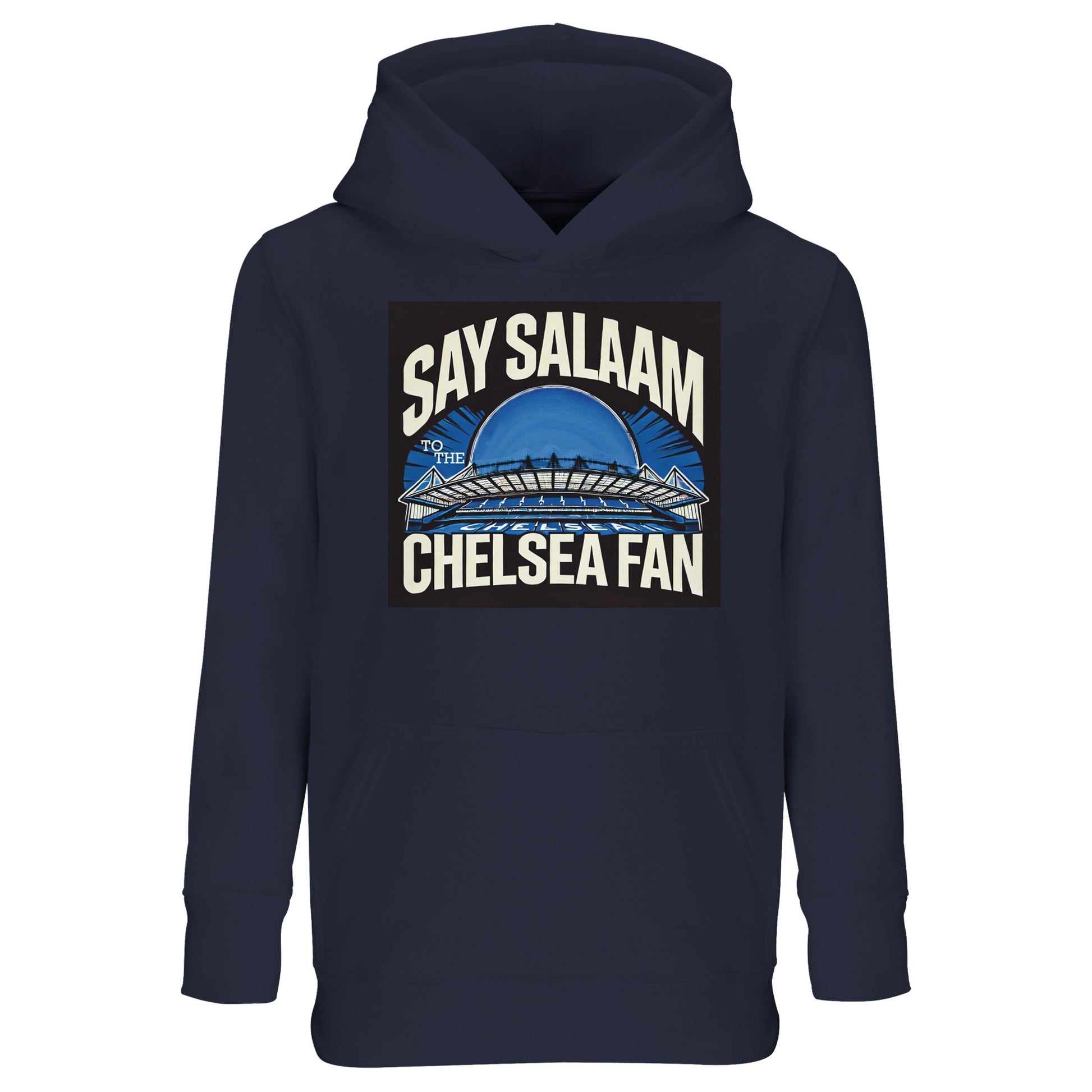 Say Salaam to the Chelsea Fan Design #1 Part-Recycled Cotton-Poly Kids Hoodie – French Navy / Ebony Clay. A dark, refined base lets the Chelsea design pop while keeping it modest for Muslim youth supporters. With recycled materials, all-day comfort, and faith-friendly coverage, this hoodie bridges stadium style and community spirit for young fans committed to both their team and their deen. Boys and girls will love this because it can be worn with hijabs, thobes and all the other cool clothes.