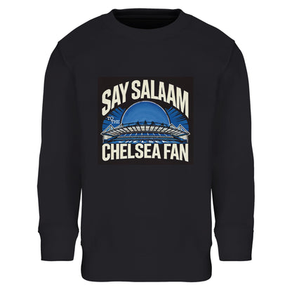 Say Salaam to the Chelsea Fan Design #1 Part-Recycled Cotton-Poly Kids Sweatshirt – Black / Deep Black / Zeus. Bringing a touch of masjid flair to SW6 style, this warm, long-sleeved jumper features a Stamford Bridge tribute badge built for young believers in blue. Made ethically and priced fairly, it’s soft, sporty and modest enough for Friday prayers or five-a-side. An ideal layering piece for Muslim footy fans repping Chelsea with pride, on and off the pitch.