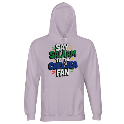 Say Salaam to the Chelsea Fan Design #2 unisex hoodie in Lilak, offering a soft purple-toned base that contrasts gently with the bold graphic text. The result is a playful yet relaxed look that feels different while staying rooted in football culture. Designed for everyday wear, cooler evenings, and casual match days, this cotton-poly hoodie is a good price and balances comfort, modesty, and expressive style. A distinctive way to support Chelsea and keep the Salaam flowing.
