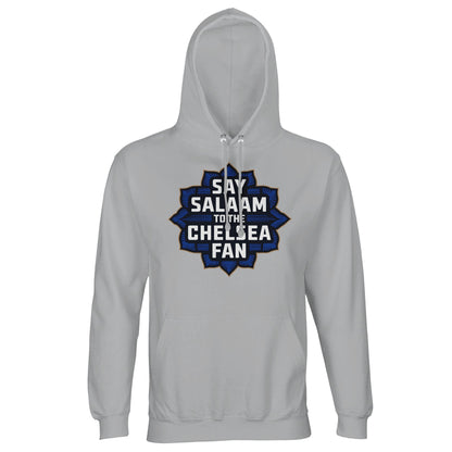 Say Salaam to the Chelsea Fan Design #4 Part-Recycled Cotton-Poly Unisex Hoodie (light) – Ash / Silver Chalice with a deep navy star-style badge and stacked Chelsea fan lettering in gold. This modest, faith-friendly hoodie is perfect for Muslim Blues fans who stream matches at suhoor, rep Stamford Bridge on campus, and wear ethical gear instead of club-shop crests. Eco-conscious and comfortable, it blends recycled cotton with proud streetwear for peaceful football followers from SW6 and beyond.