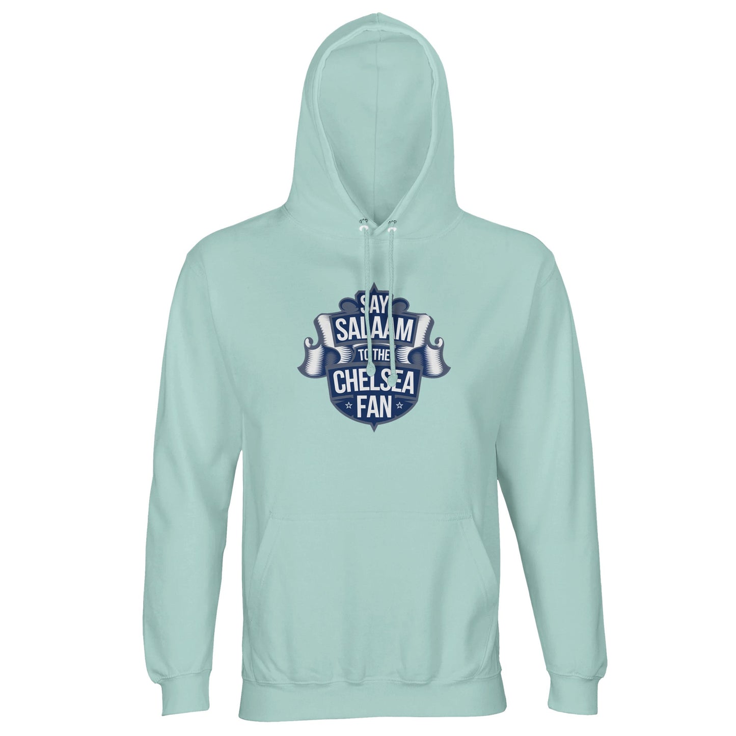 Arctic Blue / Cadet Blue Say Salaam to the Chelsea Fan hoodie offers a fresh option for Muslim Chelsea fans who want something lighter than navy but just as versatile. Designed for comfort and warmth, it’s a high quality unisex non Megastore hoodie at a cheap price point that vintage shoppers often look for online. Ideal for retro modest Blues streetwear, stadium visits or casual gatherings, it’s well reviewed for softness and lasting shape. A meaningful & affordable Eid gift for Muslim football supporters.