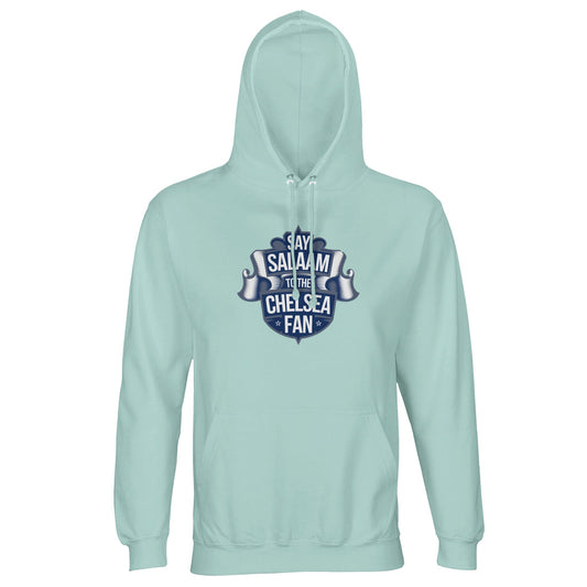 Arctic Blue / Cadet Blue Say Salaam to the Chelsea Fan hoodie offers a fresh option for Muslim Chelsea fans who want something lighter than navy but just as versatile. Designed for comfort and warmth, it’s a high quality unisex non Megastore hoodie at a cheap price point that vintage shoppers often look for online. Ideal for retro modest Blues streetwear, stadium visits or casual gatherings, it’s well reviewed for softness and lasting shape. A meaningful & affordable Eid gift for Muslim football supporters.