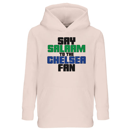 Say Salaam to the Chelsea Fan Original Part-Recycled Cotton-Poly Kids Hoodie – Creamy Pink / Oyster Pink featuring bold, text-based design in Black, La Salle Green and Royal Blue. This minimalist hoodie is for Blues faithful or Chelsea Muslim Supporters Group members who scroll transfer news between prayers – from Stamford Bridge to the World Club Cup. A non-Megastore fusion of football fandom and faith for fans of Zola, Lampard, Terry, Drogba, and Enzo in home, away, and third kits across SW6.