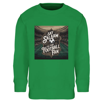 Say Salaam to the Football Fan Design #10 Part-Recycled Cotton-Poly Kids Sweatshirt – Kelly Green / Bottle Green / Outer Space with clean football artwork and pitch-side colours. A sweatshirt for searching for FC hoodies and tops, Premier League teamwear, soccer gifts at the best price. Great for children who check goals, scores and highlights. Not a replica kit — this warm layer suits school days, training-style kickabouts, match weekends and stadium visits, keeping young fans ready for lineup reveals.