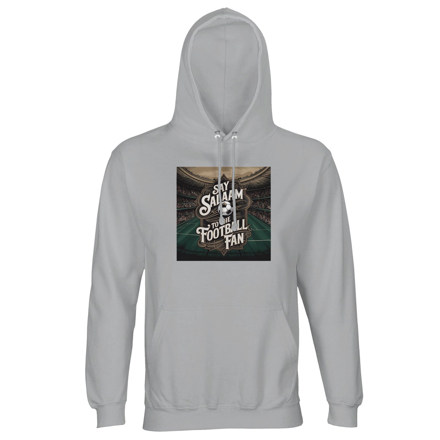 Say Salaam to the Football Fan Design #10 Part-Recycled Unisex Cotton-Poly Hoodie – Ash / Silver Chalice with stadium-light artwork and bold football text. A modest unisex brushed-fleece football hoodie for supporters searching for new football merch, Premier League team clothing, club gifts and the best price on football fanwear. Fans follow fixtures, scores, tables, goals and highlights all week. Not the replica kit — this warm soccer hoodie suits five-a-side, stadium days and everyday football culture.