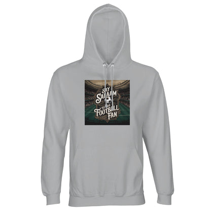 Say Salaam to the Football Fan Design #10 Part-Recycled Unisex Cotton-Poly Hoodie – Ash / Silver Chalice with stadium-light artwork and bold football text. A modest unisex brushed-fleece football hoodie for supporters searching for new football merch, Premier League team clothing, club gifts and the best price on football fanwear. Fans follow fixtures, scores, tables, goals and highlights all week. Not the replica kit — this warm soccer hoodie suits five-a-side, stadium days and everyday football culture.