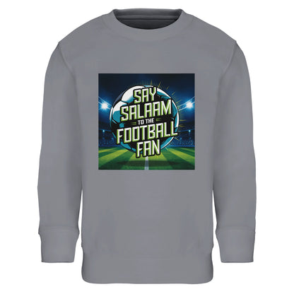 Grey Melange / Heather Grey / Marl Grey / Classic Athletic Grey Blend Say Salaam to the Football Fan Design #2 kids sweatshirt offering a soft athletic base that highlights the glowing football pitch design and layered Salaam text. A versatile choice within Muslim clothing wardrobes, this modest childrens’ sweatshirt suits everyday routines, school days, training sessions, and relaxed match viewing while expressing Islamic identity in a clean, wearable way.
