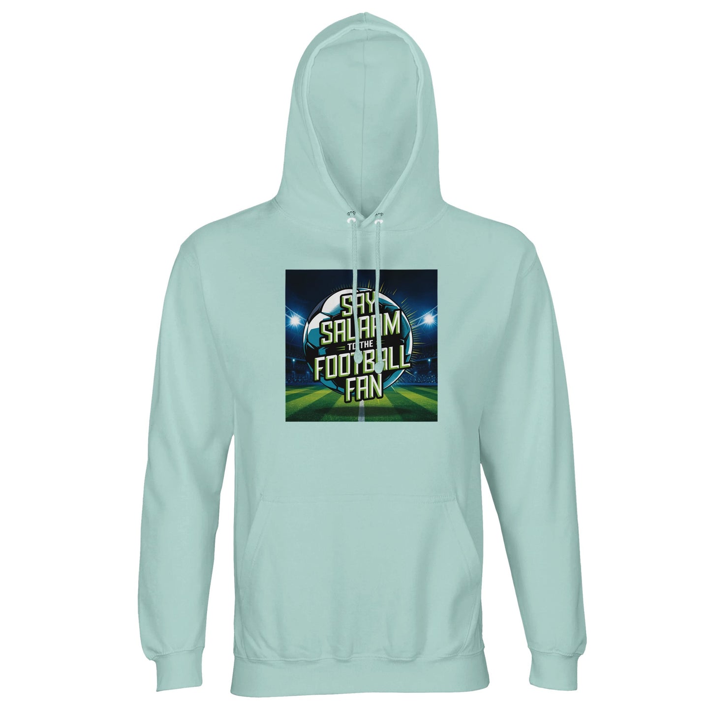 Arctic Blue / Cadet Blue Say Salaam to the Football Fan Design #2 unisex light hoodie featuring a cool blue tone that complements the night-time stadium setting and illuminated pitch graphic. The layered football design and Salaam text feel modern and expressive while remaining modest. A strong choice for Muslim clothing collections, this hoodie delivers good value, comfort, and Islamic identity through sport-inspired visual storytelling.