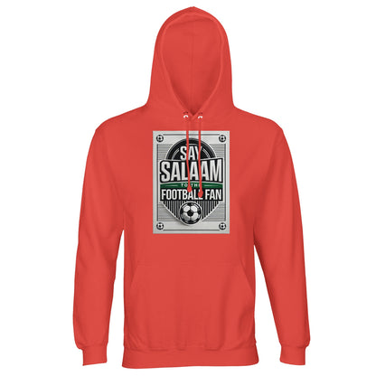 Pop Orange / Jasper / Faded Red Say Salaam to the Football Fan Design #3 unisex hoodie delivering a vibrant base that makes the vintage football graphic and Salaam message stand out clearly. The warm shade adds personality without overpowering the printed design. Crafted from a cotton and recycled polyester blend with brushed fleece interior, this budget hoodie balances comfort, warmth, and durability. For sports fans who enjoy expressive colour while reflecting Islamic culture and Muslim community spirit.