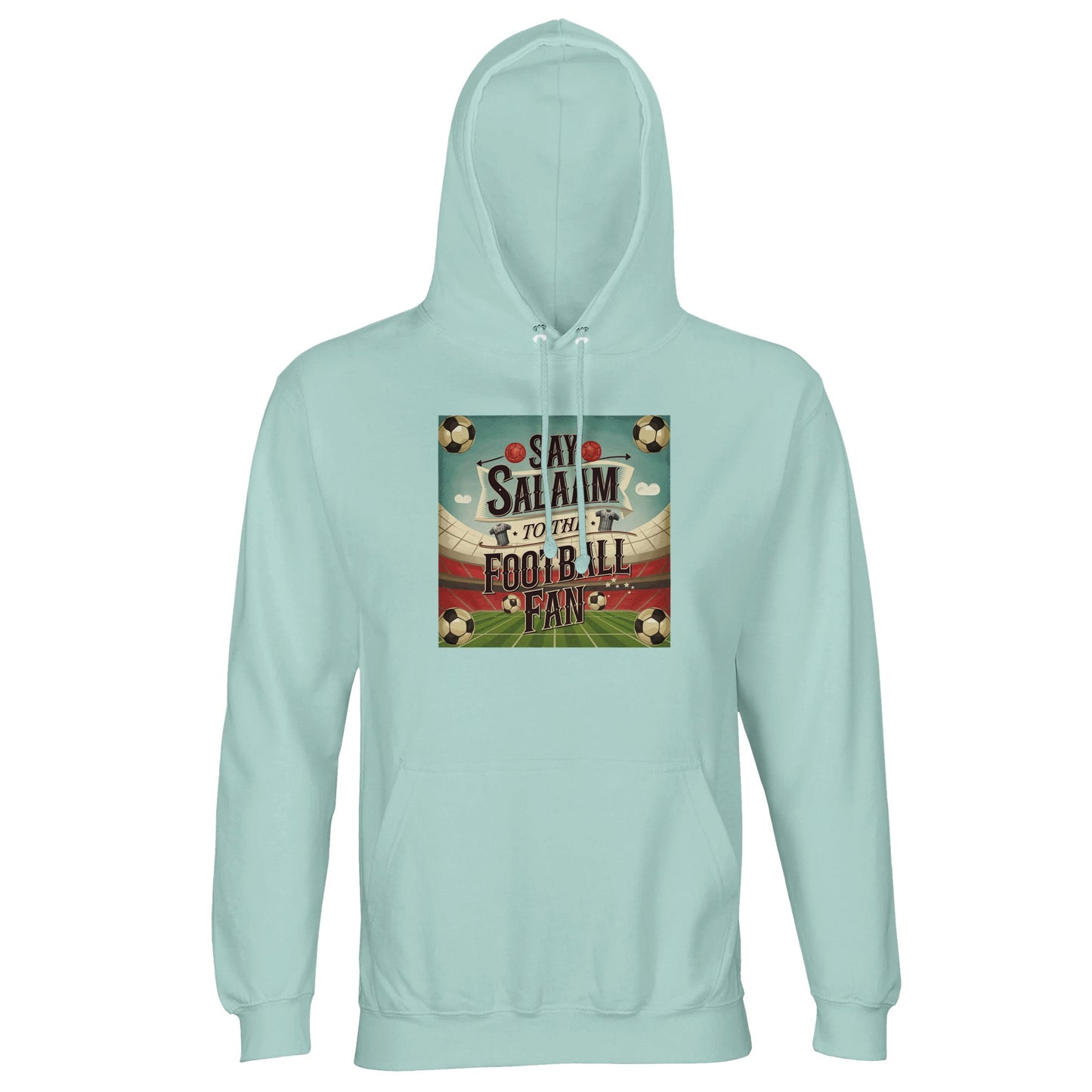 Arctic Blue / Cadet Blue Say Salaam to the Football Fan Design #5 light hoodie features a calm blue tone matched with brushed fleece warmth and a structured everyday fit. Built for football fans who value comfort without bulk, it suits daily wear, match viewing, and travel days. The lined hood and soft interior provide reliable warmth while the design reflects Muslim football culture through a composed, respectful visual identity.