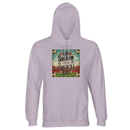 Lilak / Lilac / Wisteria Purple Say Salaam to the Football Fan Design #5 light hoodie brings a gentle purple colourway together with brushed fleece comfort and responsibly sourced materials. Designed for football supporters who appreciate Islamically expressive yet wearable tones, this hoodie works well for match days, weekends, and relaxed settings, offering warmth, ease, and distinctive football Muslim-style.