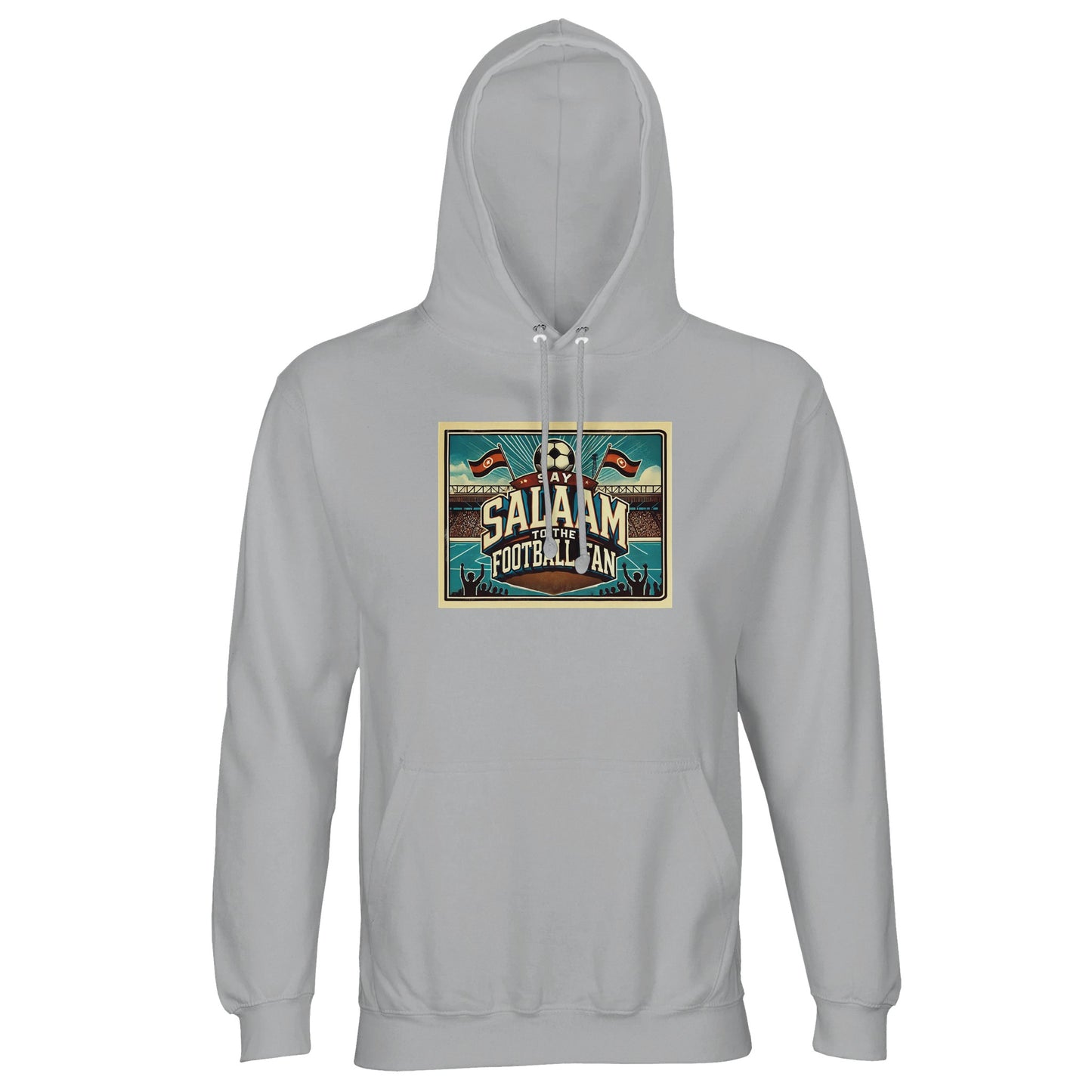 Ash / Silver Chalice Say Salaam to the Football Fan Design #7 hoodie blends a muted grey tone with a heritage football graphic for understated supporter style. Crafted in a breathable cotton-poly fabric, this unisex hoodie works well for adults who value modest Muslim clothing with modern streetwear appeal. Comfortable for long match days, casual Fridays, or travel, it layers easily without bulk. A well-priced football hoodie for fans who prefer neutral colours, durability, and a calm Salaam-first message.