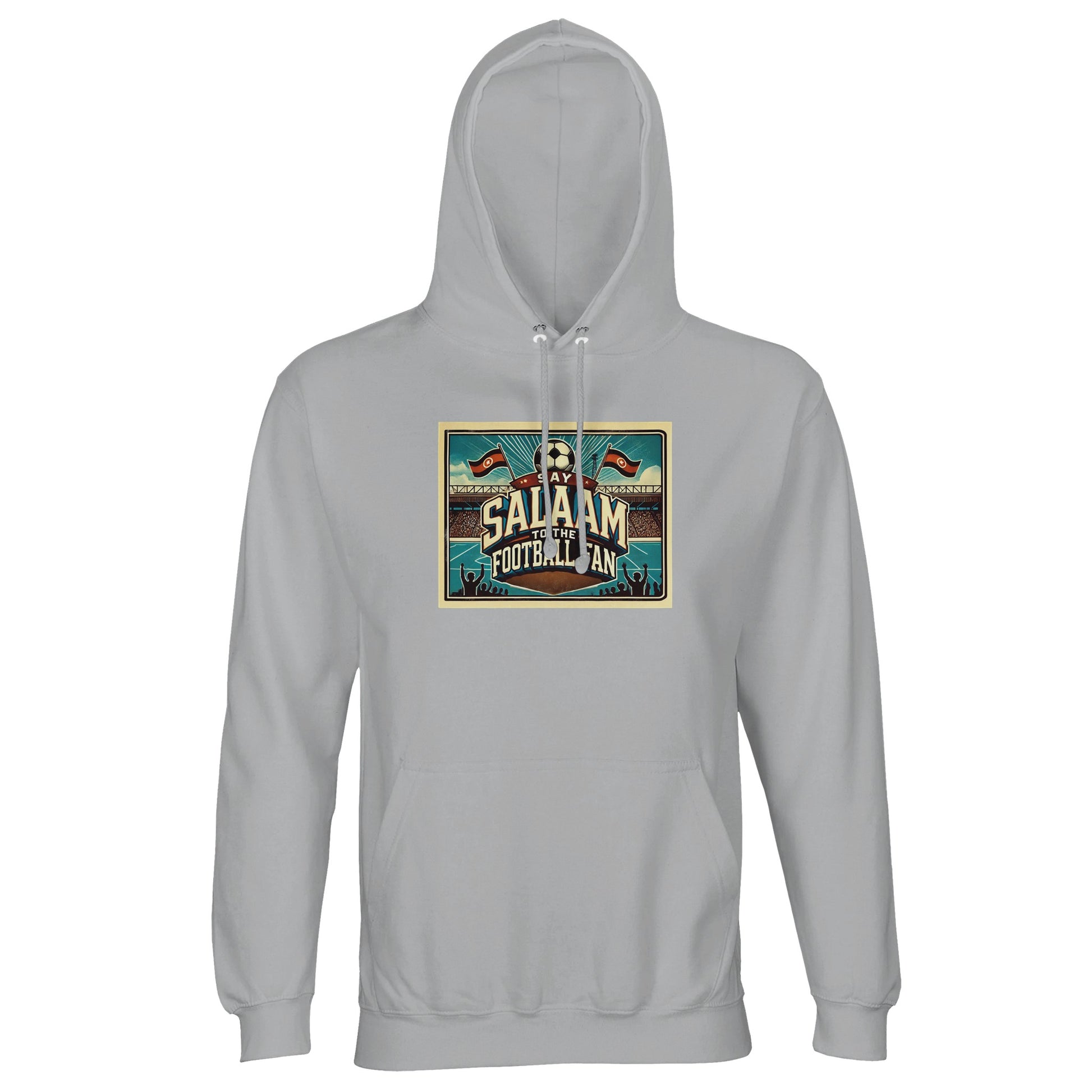 Ash / Silver Chalice Say Salaam to the Football Fan Design #7 hoodie blends a muted grey tone with a heritage football graphic for understated supporter style. Crafted in a breathable cotton-poly fabric, this unisex hoodie works well for adults who value modest Muslim clothing with modern streetwear appeal. Comfortable for long match days, casual Fridays, or travel, it layers easily without bulk. A well-priced football hoodie for fans who prefer neutral colours, durability, and a calm Salaam-first message.