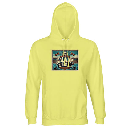 Light Yellow / Lemon Chiffon Say Salaam to the Football Fan Design #7 hoodie offers a soft, uplifting tone paired with classic football artwork. Made from a cotton and recycled polyester blend, this unisex hoodie suits adults looking for modest Muslim wear that feels light, breathable, and easy to style. Ideal for spring match days, travel, or casual layering, it delivers comfort without heaviness. An affordable football hoodie that adds brightness while keeping Islamic supporter culture.