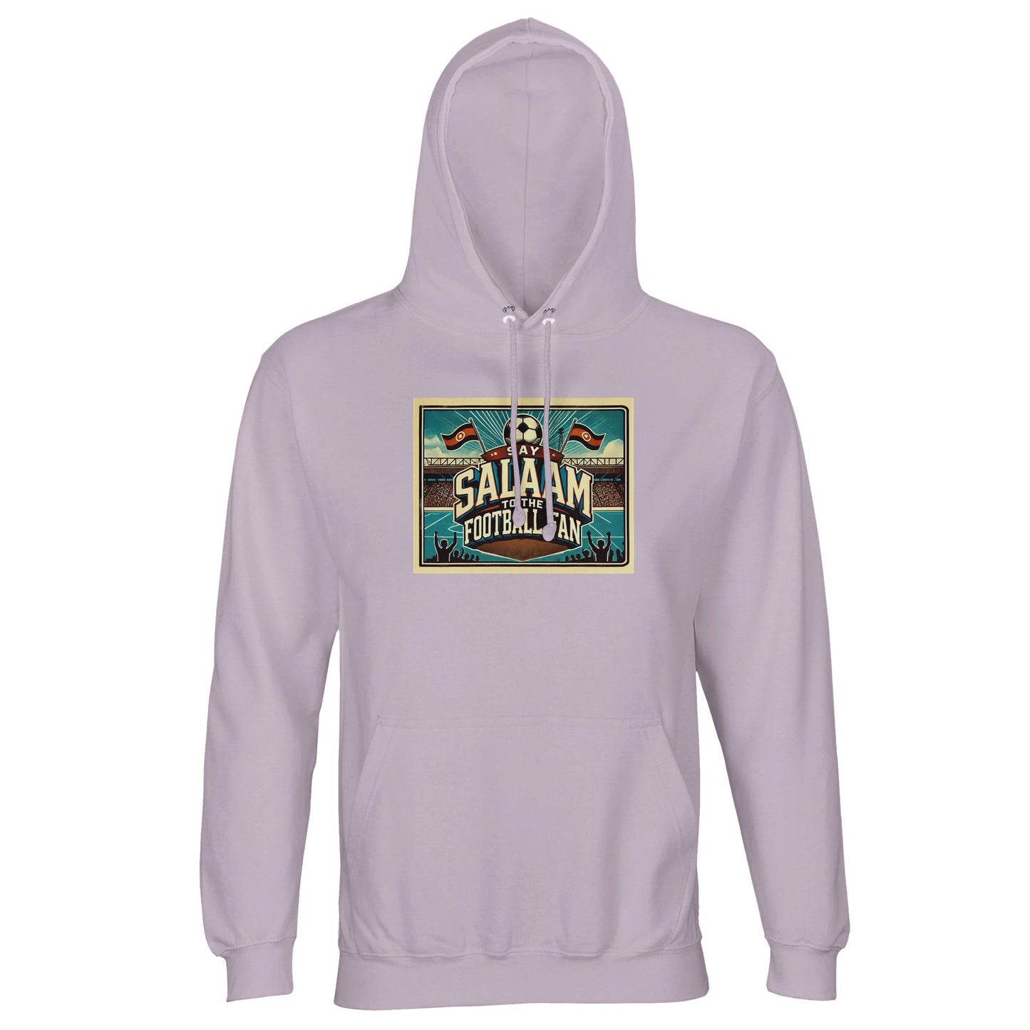 Lilak / Lilac / Wisteria Purple Say Salaam to the Football Fan Design #7 hoodie introduces a gentle purple tone into classic football supporter wear. Crafted from a cotton-recycled polyester blend, this unisex hoodie suits adults seeking modest Muslim streetwear that feels distinctive yet wearable. Ideal for everyday outfits, relaxed match days, or travel, it offers comfort without visual noise. An affordable hoodie for fans who want colour variety while keeping football culture and Salaam aligned.