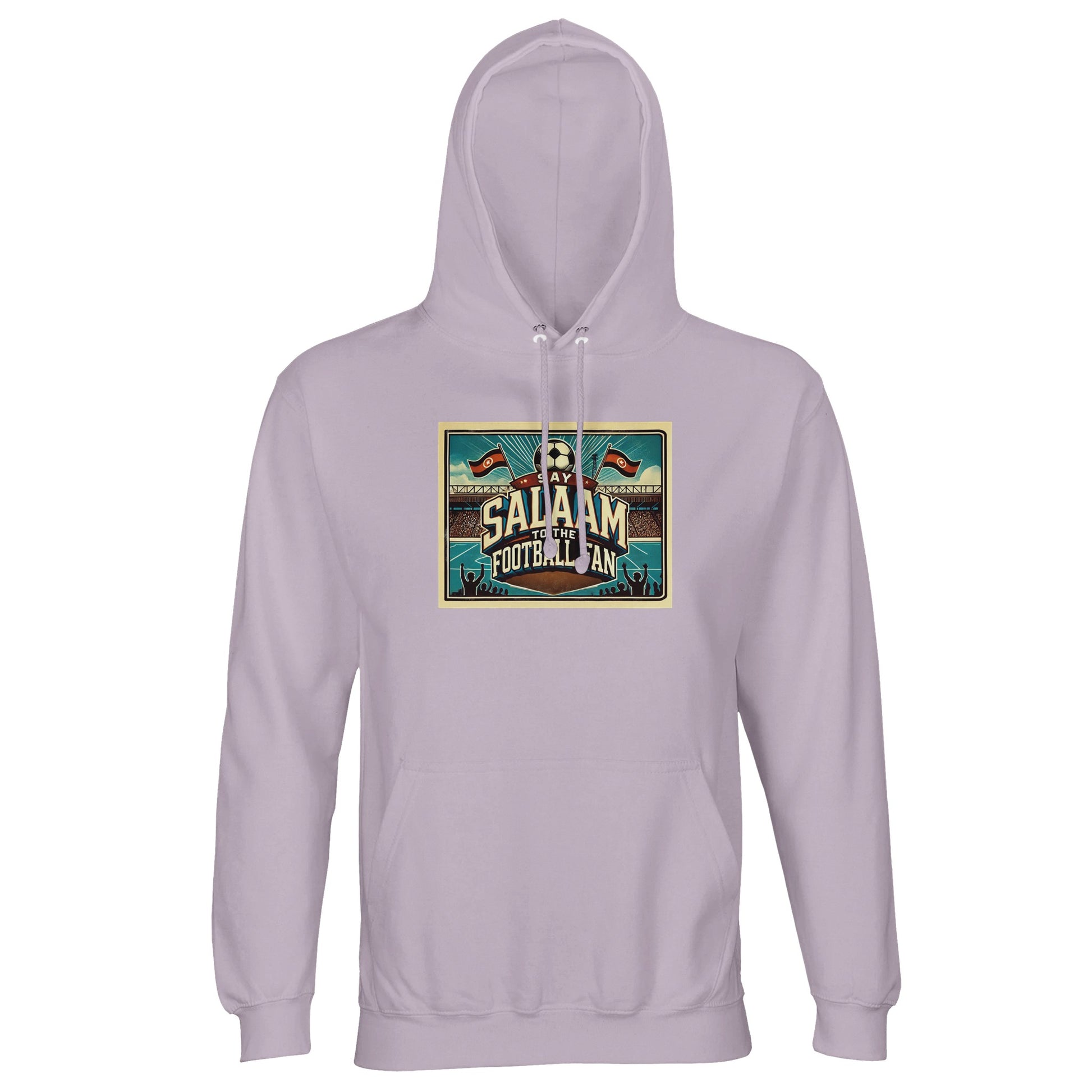 Lilak / Lilac / Wisteria Purple Say Salaam to the Football Fan Design #7 hoodie introduces a gentle purple tone into classic football supporter wear. Crafted from a cotton-recycled polyester blend, this unisex hoodie suits adults seeking modest Muslim streetwear that feels distinctive yet wearable. Ideal for everyday outfits, relaxed match days, or travel, it offers comfort without visual noise. An affordable hoodie for fans who want colour variety while keeping football culture and Salaam aligned.