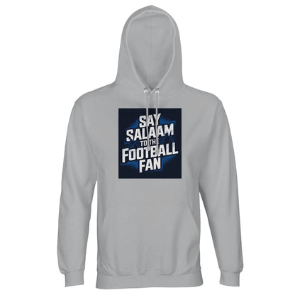 Ash / Silver Chalice Say Salaam to the Football Fan hoodie for men and women, light cotton-poly blend with clean stadium football artwork. Created for modest Muslim wear and relaxed street style, suitable for adult fans watching matches, travelling to games, or wearing club-neutral fan clothing. Unisex fit in sizes XS to 4XL & 5XL. A practical football hoodie for supporters following teams, leagues, and FCs, shopping for new apparel at a fair price, or gifting football fans who prefer understated colours.